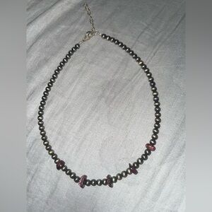 Purple spiny and sterling silver pearl necklace